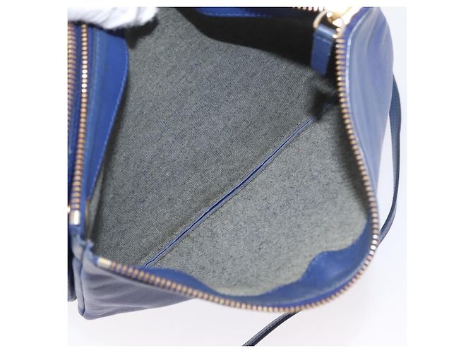 Céline Borsa a Spalla CELINE Trio in Pelle Blu Oro Auth ARZ364 D'oro - vista 22