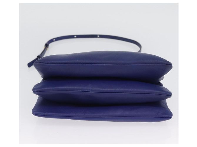 Céline Borsa a Spalla CELINE Trio in Pelle Blu Oro Auth ARZ364 D'oro - vista 5