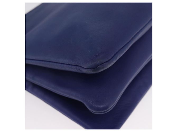 Céline Borsa a Spalla CELINE Trio in Pelle Blu Oro Auth ARZ364 D'oro - vista 9
