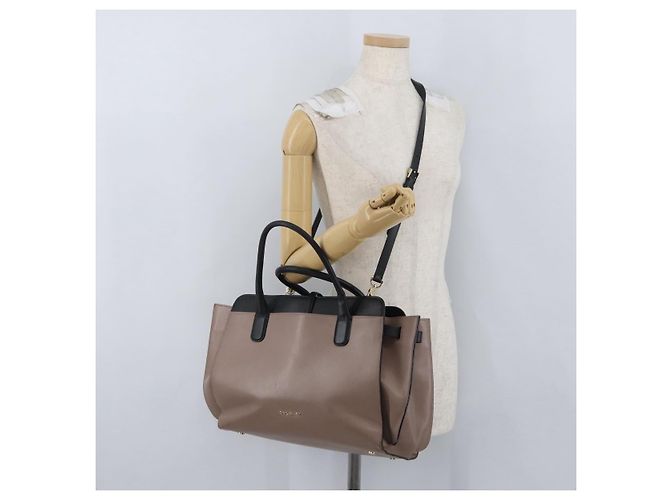 Bulgari Borsa a mano BVLGARI in pelle 2 vie grigia oro Auth hk3528 Marrone D'oro - vista 24