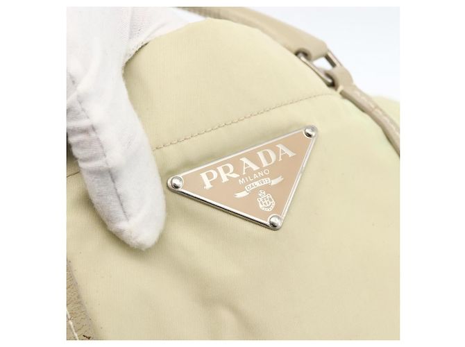 Borsa Tote PRADA in nylon avorio argento Auth ep13808 Crudo - vista 10
