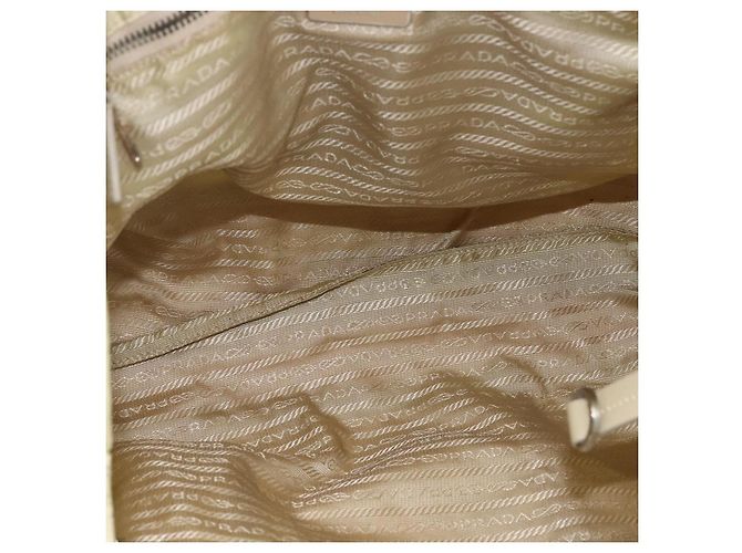 Borsa Tote PRADA in nylon avorio argento Auth ep13808 Crudo - vista 11