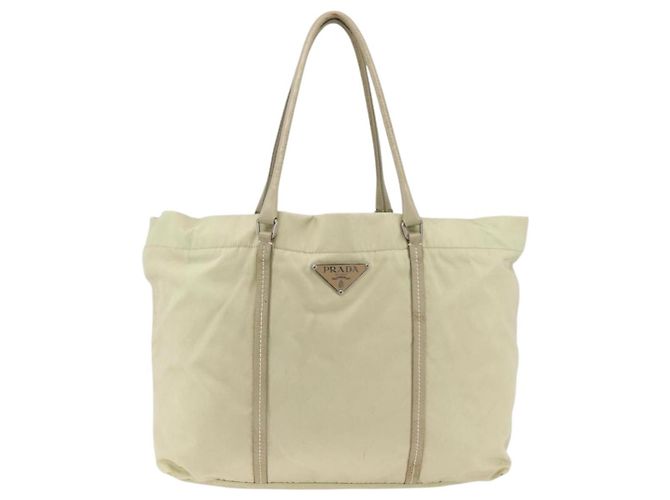 Borsa Tote PRADA in nylon avorio argento Auth ep13808 Crudo - vista 13
