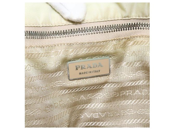 Borsa Tote PRADA in nylon avorio argento Auth ep13808 Crudo - vista 17