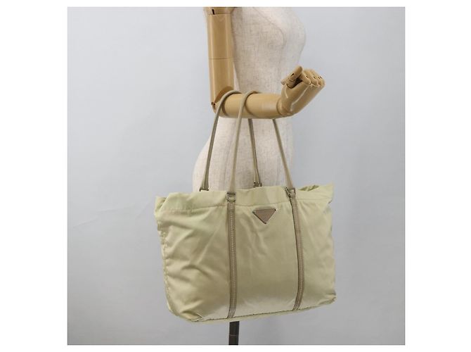 Borsa Tote PRADA in nylon avorio argento Auth ep13808 Crudo - vista 22