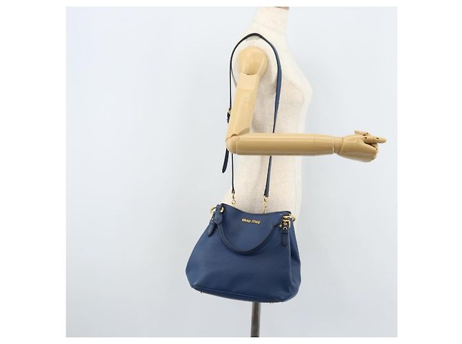 Borsa a mano Miu Miu in pelle 2 in 1 blu oro Auth BA10954A D'oro - vista 26