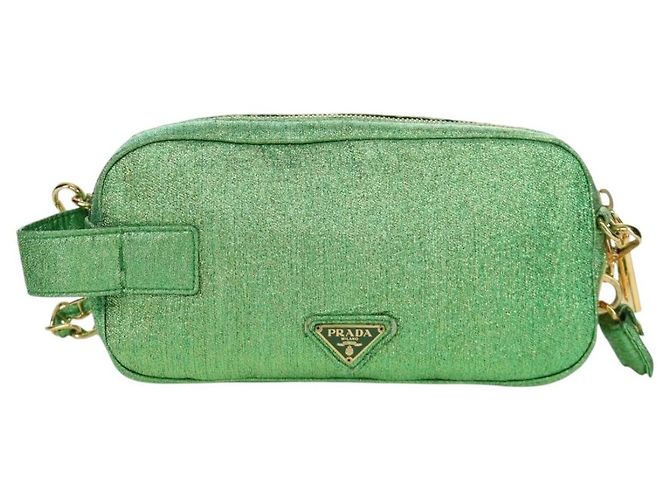 Borsa a Spalla con Catena Prada in Tela Verde Oro Auth LNZ744V D'oro - vista 13