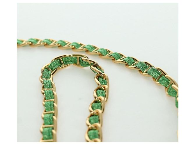Borsa a Spalla con Catena Prada in Tela Verde Oro Auth LNZ744V D'oro - vista 14