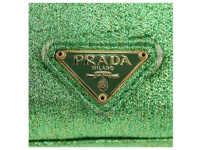 Borsa a Spalla con Catena Prada in Tela Verde Oro Auth LNZ744V D'oro - vista 19