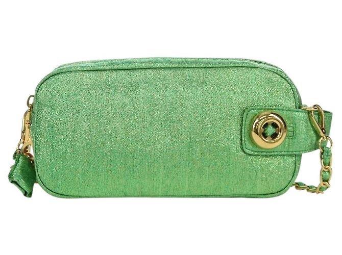 Borsa a Spalla con Catena Prada in Tela Verde Oro Auth LNZ744V D'oro - vista 2