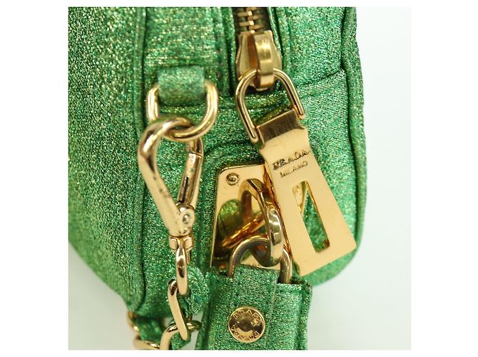 Borsa a Spalla con Catena Prada in Tela Verde Oro Auth LNZ744V D'oro - vista 20
