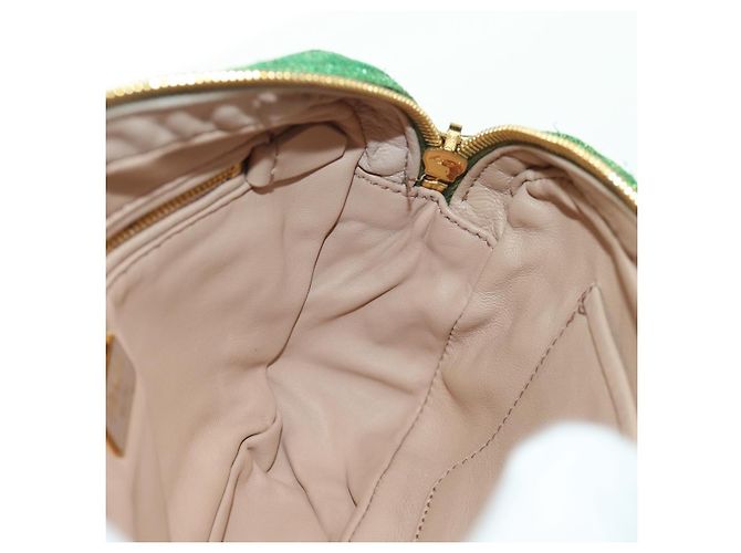 Borsa a Spalla con Catena Prada in Tela Verde Oro Auth LNZ744V D'oro - vista 22