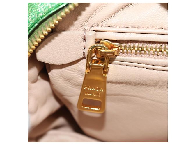 Borsa a Spalla con Catena Prada in Tela Verde Oro Auth LNZ744V D'oro - vista 24