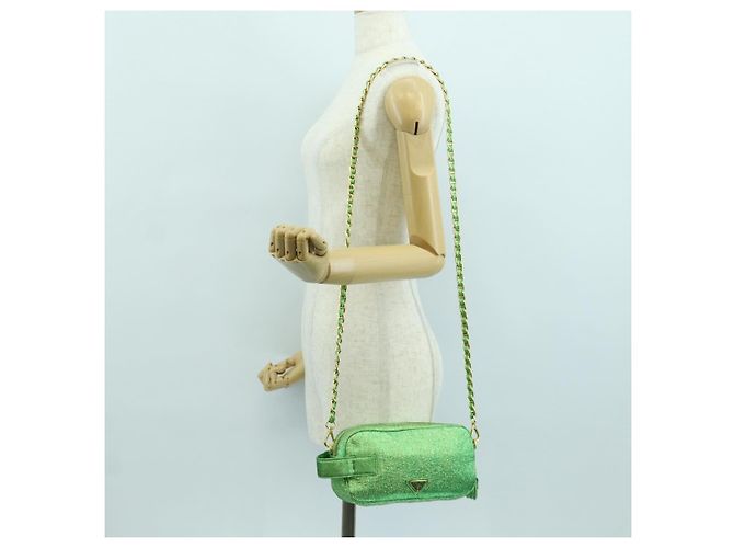 Borsa a Spalla con Catena Prada in Tela Verde Oro Auth LNZ744V D'oro - vista 26