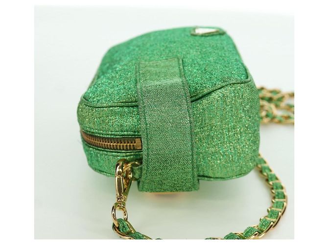 Borsa a Spalla con Catena Prada in Tela Verde Oro Auth LNZ744V D'oro - vista 3