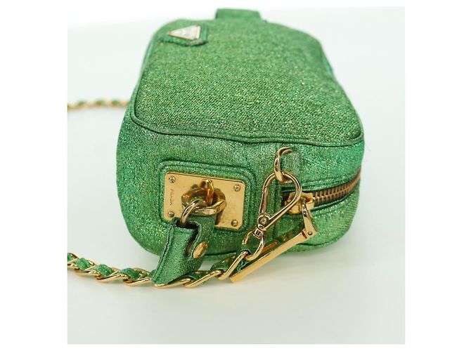Borsa a Spalla con Catena Prada in Tela Verde Oro Auth LNZ744V D'oro - vista 4
