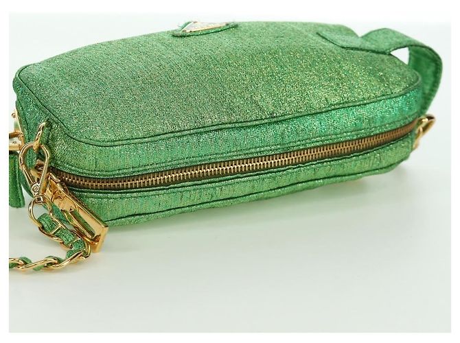 Borsa a Spalla con Catena Prada in Tela Verde Oro Auth LNZ744V D'oro - vista 6