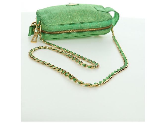 Borsa a Spalla con Catena Prada in Tela Verde Oro Auth LNZ744V D'oro - vista 7