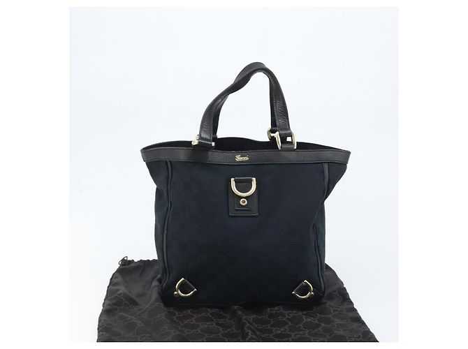 Borsa a mano Abbey in tela GG Gucci nera e oro 130739 Auth LNZ799V - vista 12