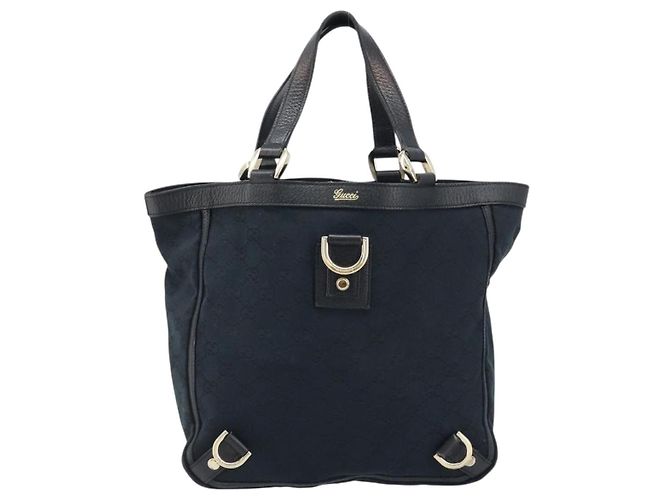 Borsa a mano Abbey in tela GG Gucci nera e oro 130739 Auth LNZ799V - vista 13