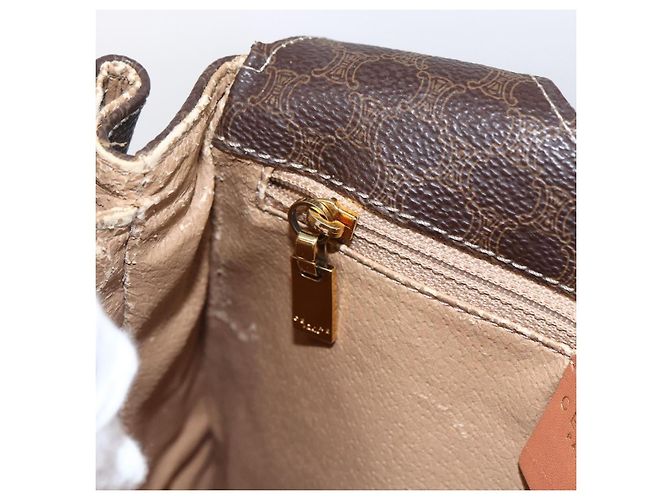 Céline Borsa a mano in tela Macadam CELINE in pelle PVC 2 in 1 marrone oro Auth 170070 D'oro - vista 22