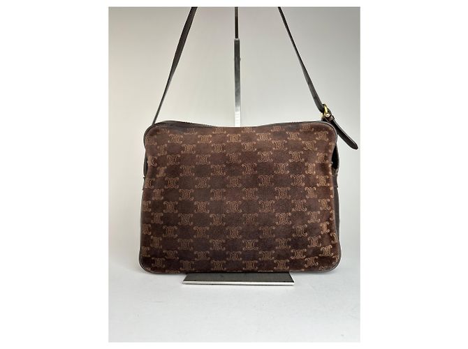 Céline Vintage Celine Paris Triomphe Monogramm Wildleder Schultertasche Braun - Ansicht 2