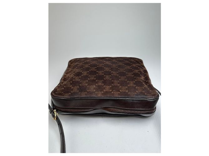 Céline Vintage Celine Paris Triomphe Monogramm Wildleder Schultertasche Braun - Ansicht 4