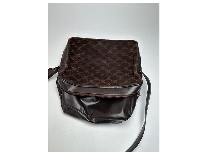 Céline Vintage Celine Paris Triomphe Monogramm Wildleder Schultertasche Braun - Ansicht 7