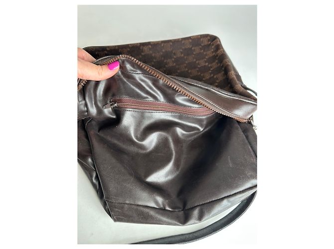 Céline Vintage Celine Paris Triomphe Monogramm Wildleder Schultertasche Braun - Ansicht 8