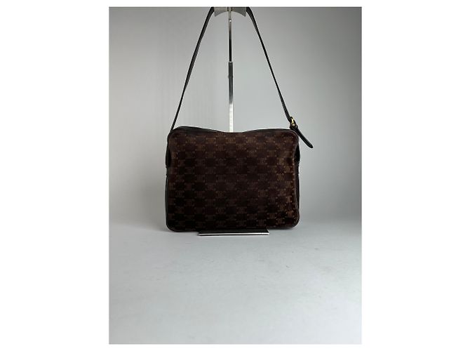 Céline Vintage Celine Paris Triomphe Monogramm Wildleder Schultertasche Braun - Ansicht 9