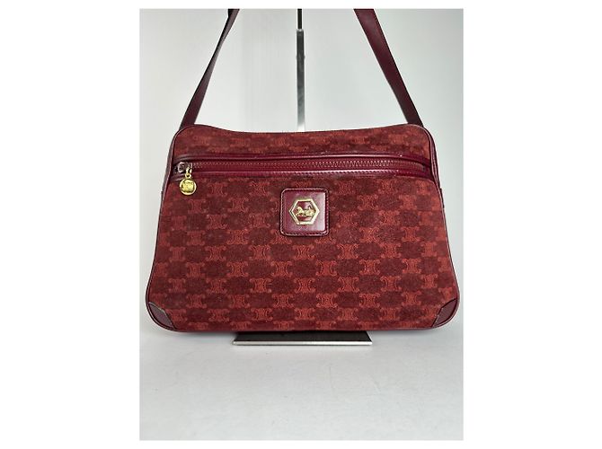 Céline Bolso de hombro de ante burdeos Celine Paris Triomphe Monogram de los años 70 - vista 12
