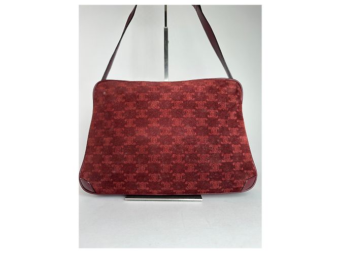 Céline Bolso de hombro de ante burdeos Celine Paris Triomphe Monogram de los años 70 - vista 13