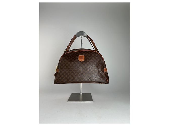 Céline Vintage Celine Paris Triomphe Monogramm Lederhandtasche Braun - Ansicht 10