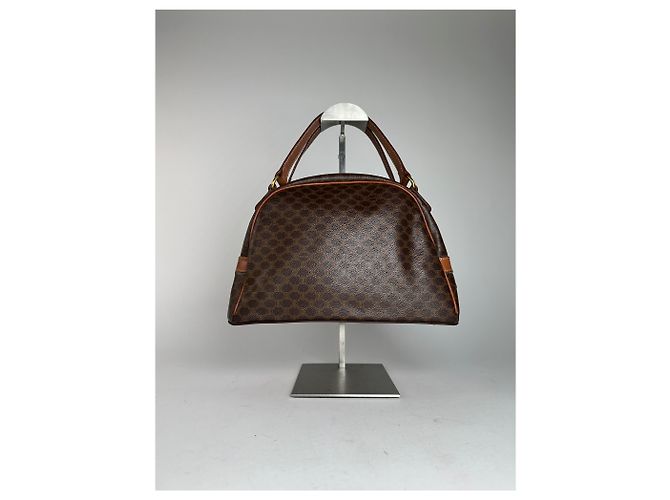 Céline Vintage Celine Paris Triomphe Monogramm Lederhandtasche Braun - Ansicht 12