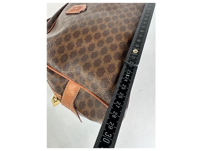 Céline Vintage Celine Paris Triomphe Monogramm Lederhandtasche Braun - Ansicht 13
