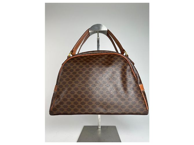 Céline Vintage Celine Paris Triomphe Monogramm Lederhandtasche Braun - Ansicht 2