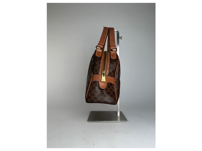 Céline Vintage Celine Paris Triomphe Monogramm Lederhandtasche Braun - Ansicht 4