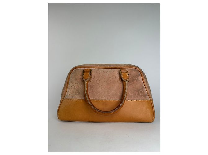 Céline Vintage Celine Paris Triomphe Monogramm Veloursleder Handtasche Rosa Braun Pink - Ansicht 10