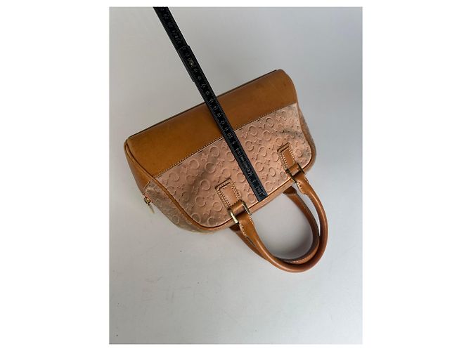 Céline Vintage Celine Paris Triomphe Monogramm Veloursleder Handtasche Rosa Braun Pink - Ansicht 7