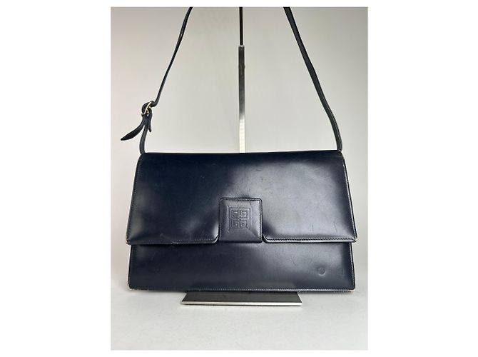 Vintage Givenchy Leder Schultertasche Marineblau - Ansicht 12