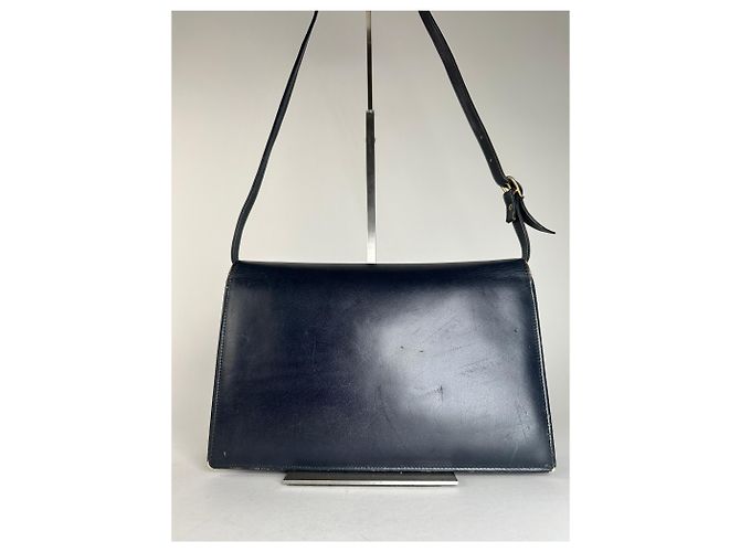 Vintage Givenchy Leder Schultertasche Marineblau - Ansicht 13