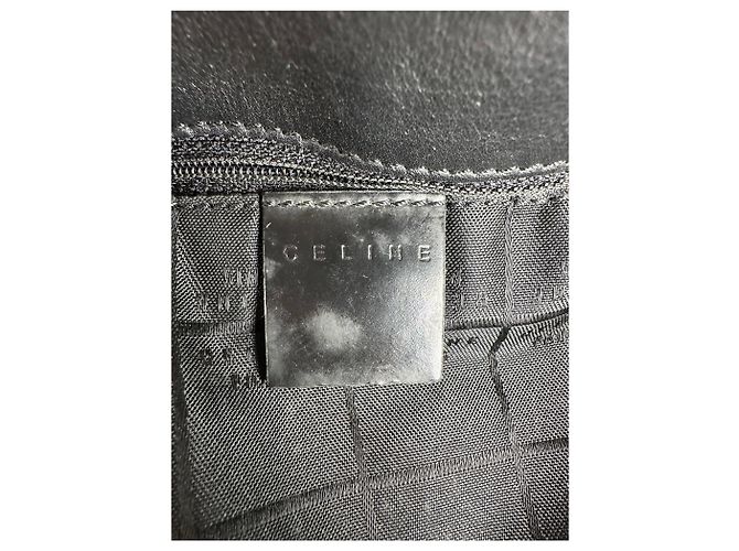 Céline Vintage Celine Paris Triomphe Monogramm Schultertasche aus Lackleder Silber Schwarz - Ansicht 10