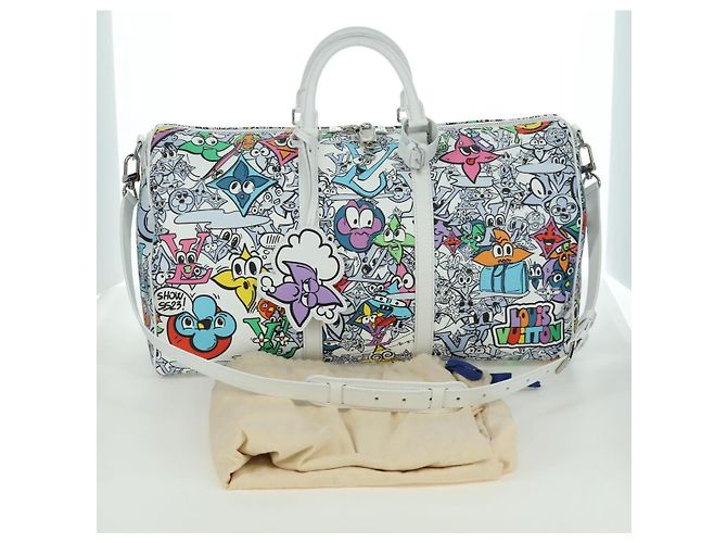 LOUIS VUITTON Borsa Keepall Bandoulière 50 Monogram Comics M21863 Auth LNZ784SM Bianco - vista 12