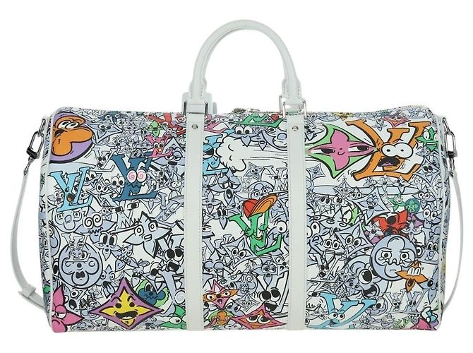 LOUIS VUITTON Borsa Keepall Bandoulière 50 Monogram Comics M21863 Auth LNZ784SM Bianco - vista 2