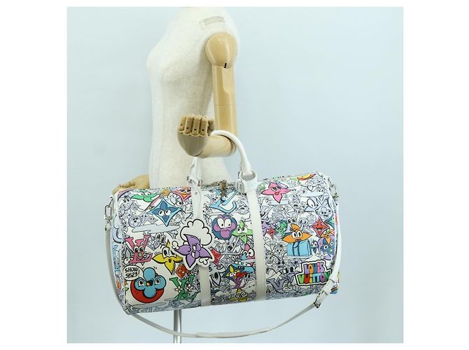 LOUIS VUITTON Borsa Keepall Bandoulière 50 Monogram Comics M21863 Auth LNZ784SM Bianco - vista 30