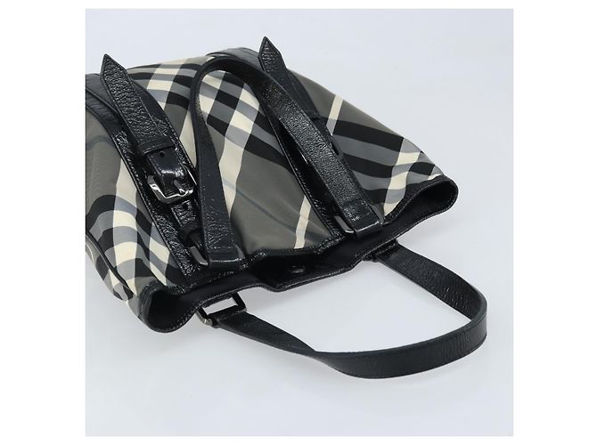 Borsa Tote Nova Check in nylon nero e argento di BURBERRY Auth bs33871 - vista 6