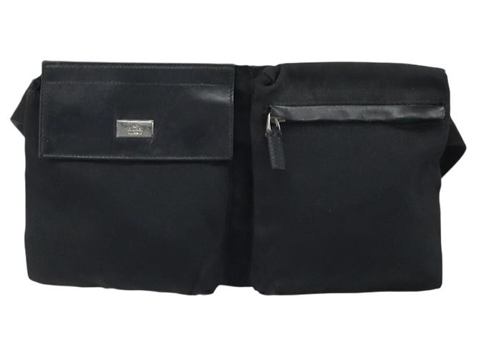 Borsa a vita GUCCI in nylon nero argento 28566 Auth 174041 - vista 13