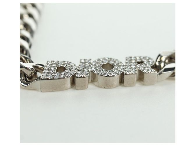 Collana in metallo corsivo Christian Dior Argento Auth LNZ749M - vista 15