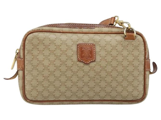 Céline Borsa a Spalla in Tela Macadam CELINE PVC Beige Oro Auth ARZ425 D'oro - vista 13