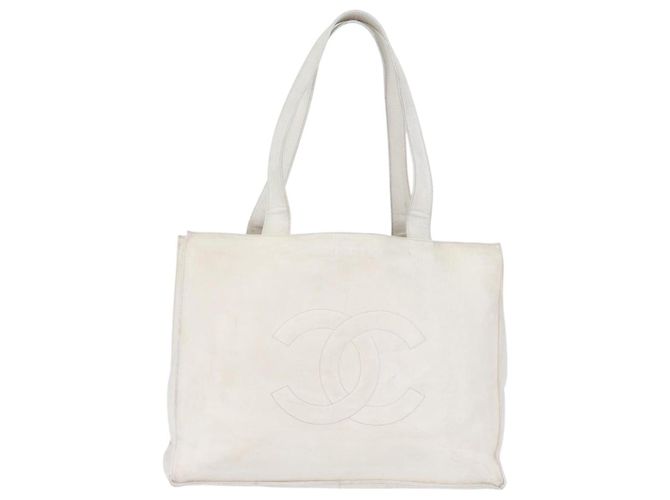 Borsa Tote CHANEL in Pelle Caviar Bianco Oro CC Auth bs33899 D'oro - vista 13